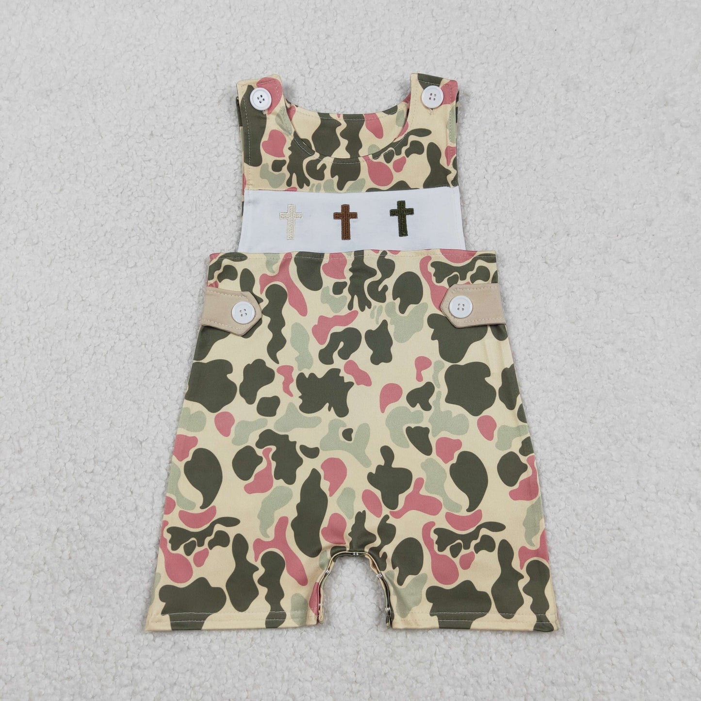 Sibling Baby Boys Kids Embroidery Crosses Easter Camo Romper Shirt Tops RTS