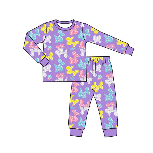 Baby Girl Purple Balloon Dogs Shirt Pants Pajamas Set