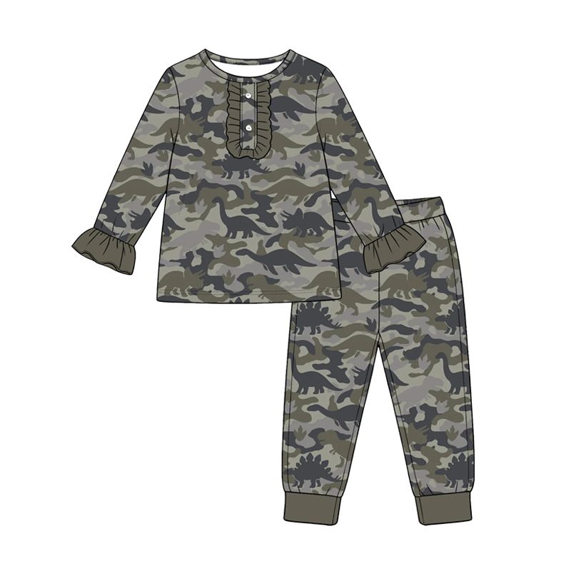 ( Moq 5 ) Preorder Baby Girls Kids Dinosaurs Shirt Pants Pajamas Set Camo Clothes