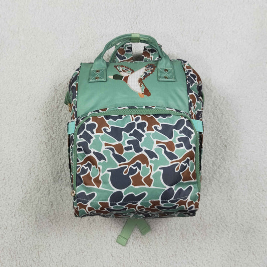 Baby Boys Kids Duck Camo Print Zipper Green Backpack School Bag RTS