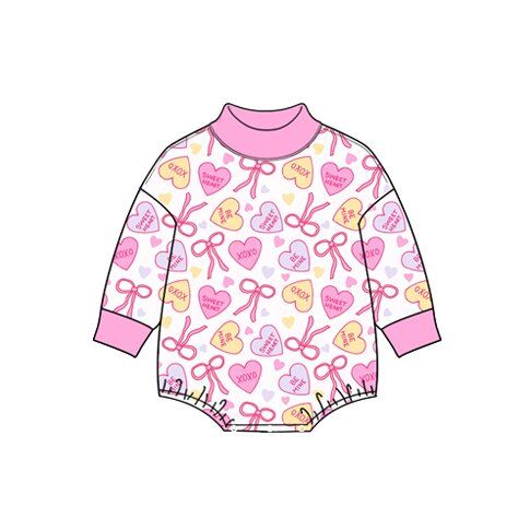 ( Moq 5 ) Preorder Baby Girls Infant Long Sleeves Valentine Hearts Bows Romper Clothes