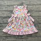 Baby Girls Rabbits Flower Bows Easter Plaid Ruffle Knee Length Dress RTS