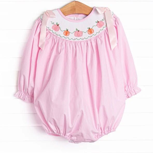 ( No moq ) Preorder Baby Girls Infant Long Sleeve Pumpkins Pink Bubble Romper Fall Clothes