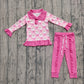 Girls Kids Long Sleeves Santa Christmas Shirt Pink Ruffle Pants Set RTS