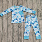 Boys Kids Long Sleeves Shirt Pants Happy New Year Blue Pajamas Set RTS