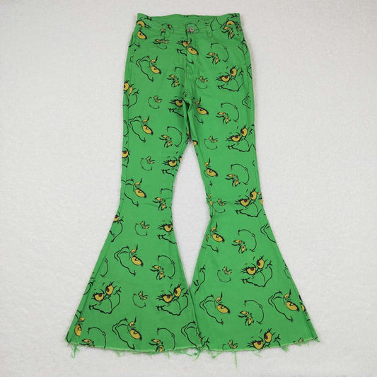 Adult Women Christmas Green Face Denim Bell Pants RTS