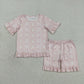 Baby Girls Kids Short Sleeves Goose Bows Hearts Flower Shirt Shorts Summer Set RTS