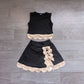 ( No moq ) Preorder Baby Girls Kids Scallop Black Shirt Bows Skirt Shorts Set Yoga Active Clothes