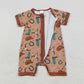 Baby Kids Infant Short Sleeves Western Boots Hats Cow Zipper Ribbed Romper RTS