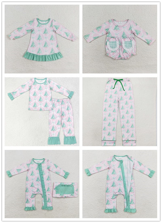 Baby Boy Girl Adult Women Christmas Tree Bows Sibling Family Romper Pajamas Clothes Set RTS