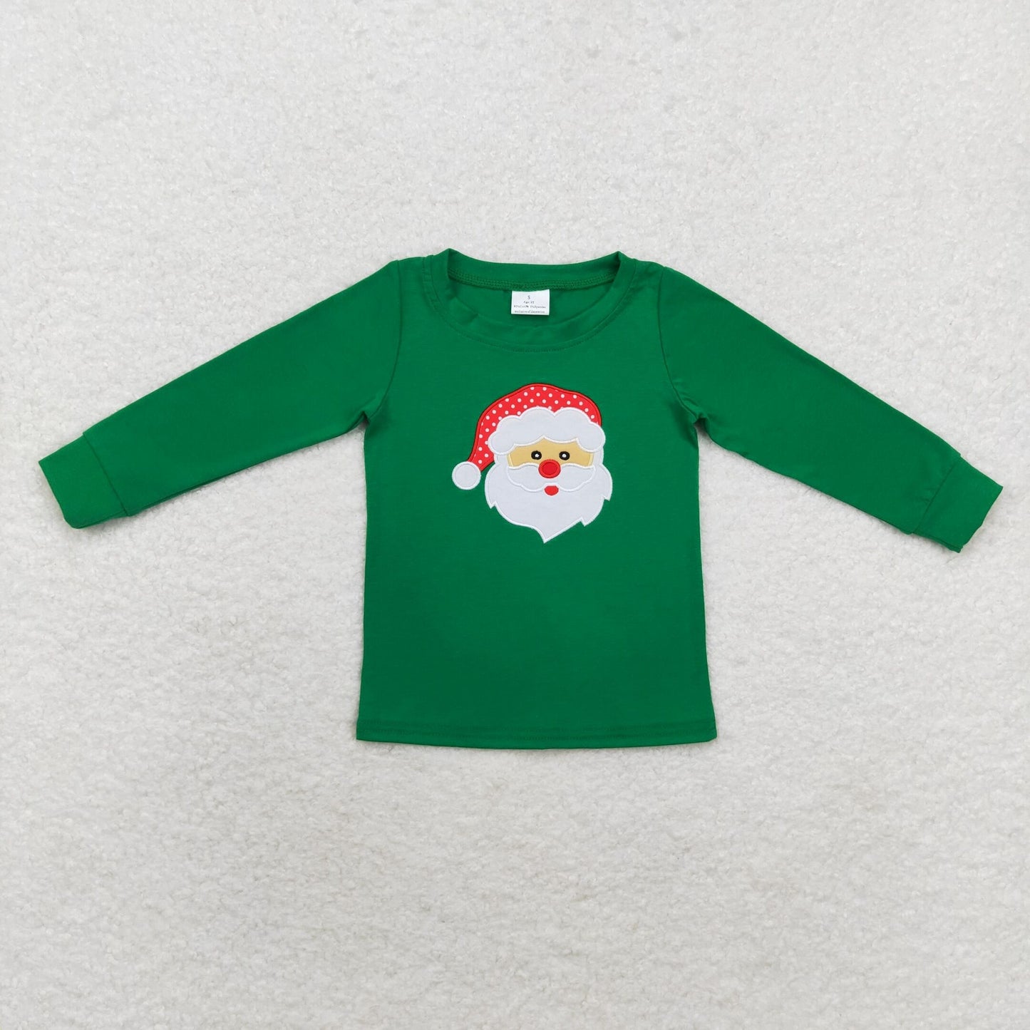 Baby Boy Long Sleeves Christmas Santa Embroidery Green Shirt Tops