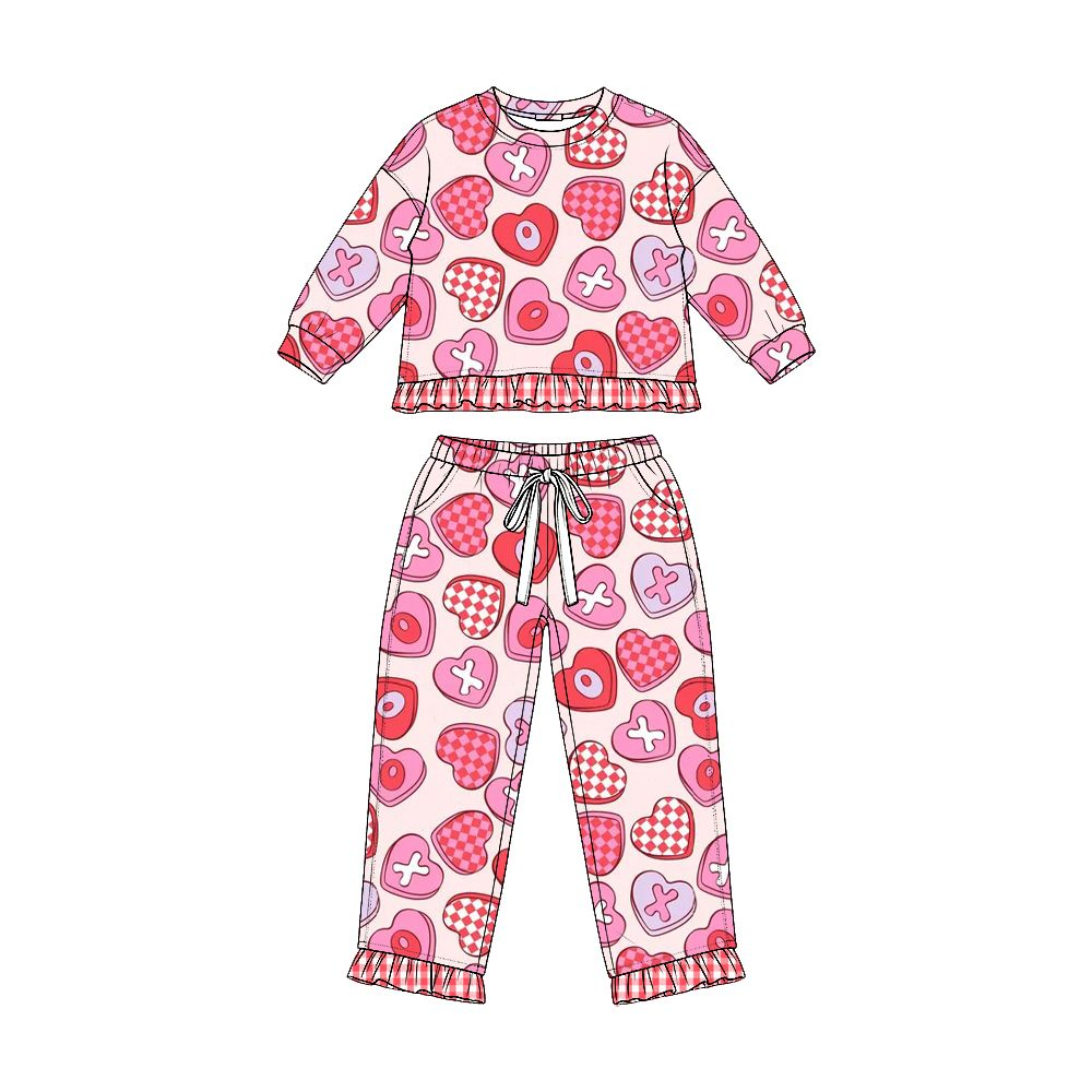( Moq 5 ) Preorder Baby Girls Kids Valentine Long Sleeves Hearts Shirt Pockets Pants Set Clothes