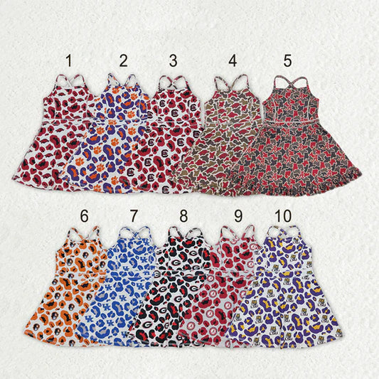 Sibling Baby Girl Kids Sleeveless Leopard Team Knee Length Yoga Active Dresses RTS