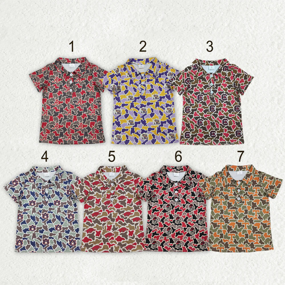 Sibling Baby Boys Kids Short Sleeves Camo Print Team Buttons Shirts Tops RTS