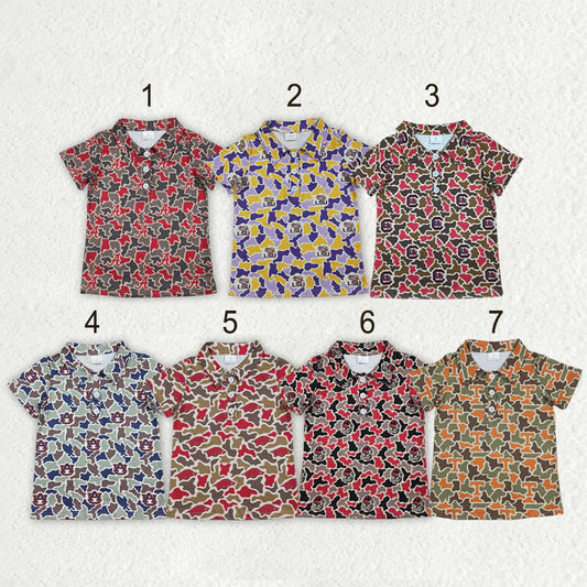 Sibling Baby Boys Kids Short Sleeves Camo Print Team Buttons Shirts Tops RTS