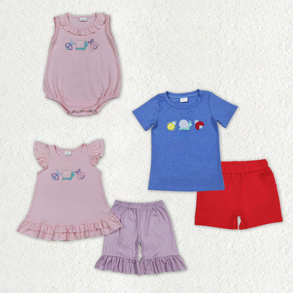 Sibling Baby Boys Girls Kids Embroidery Animals Tops Shorts Sets Romper Summer Clothes RTS