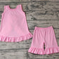 No moq Pre-order GSSO0518 Baby Girl Open Back Tops Ruffle Shorts Summer Cotton Pink Set