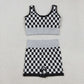 Adult Woman Sleeveless Black Checkered Tank Tops Shorts Knitted Yoga Set RTS