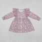 Baby Girl Long Sleeves Floral Buttons Knee Length Purple Dress