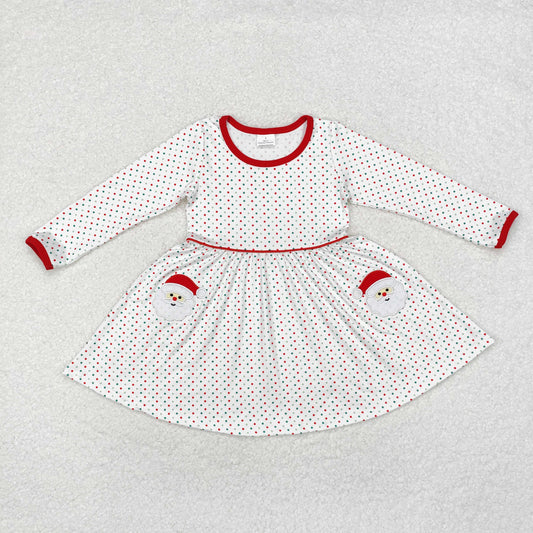 Baby Girl Long Sleeves Embroidery Christmas Santa Dots Dress