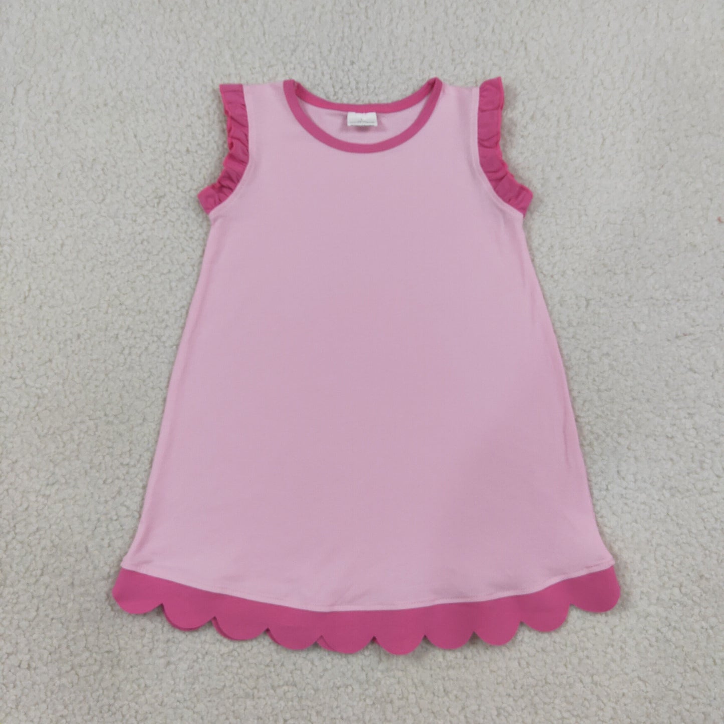 Baby Girls Kids Sleeveless Scallop Knee Length Dress Pink Clothes RTS