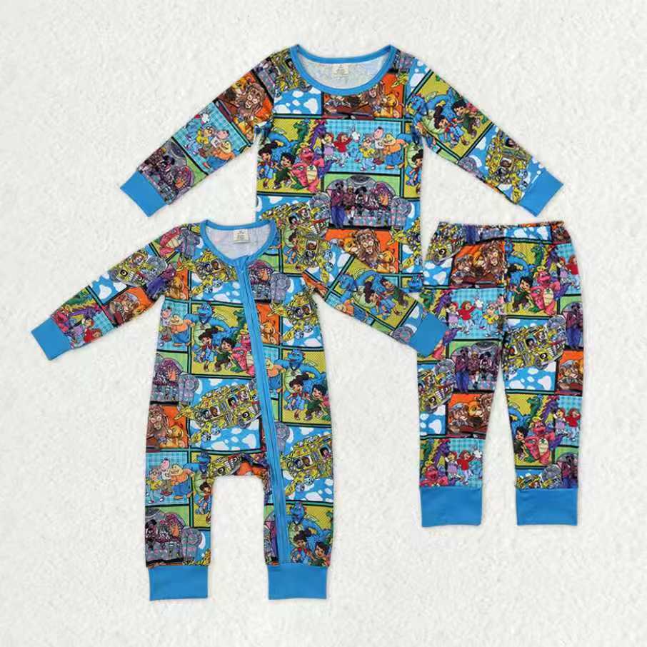 Sibling Baby Boy Long Sleeves Cartoon Lions Zipper Romper Pajamas Clothes Bamboo Set