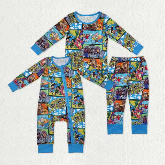 Sibling Baby Boy Long Sleeves Cartoon Lions Zipper Romper Pajamas Clothes Bamboo Set