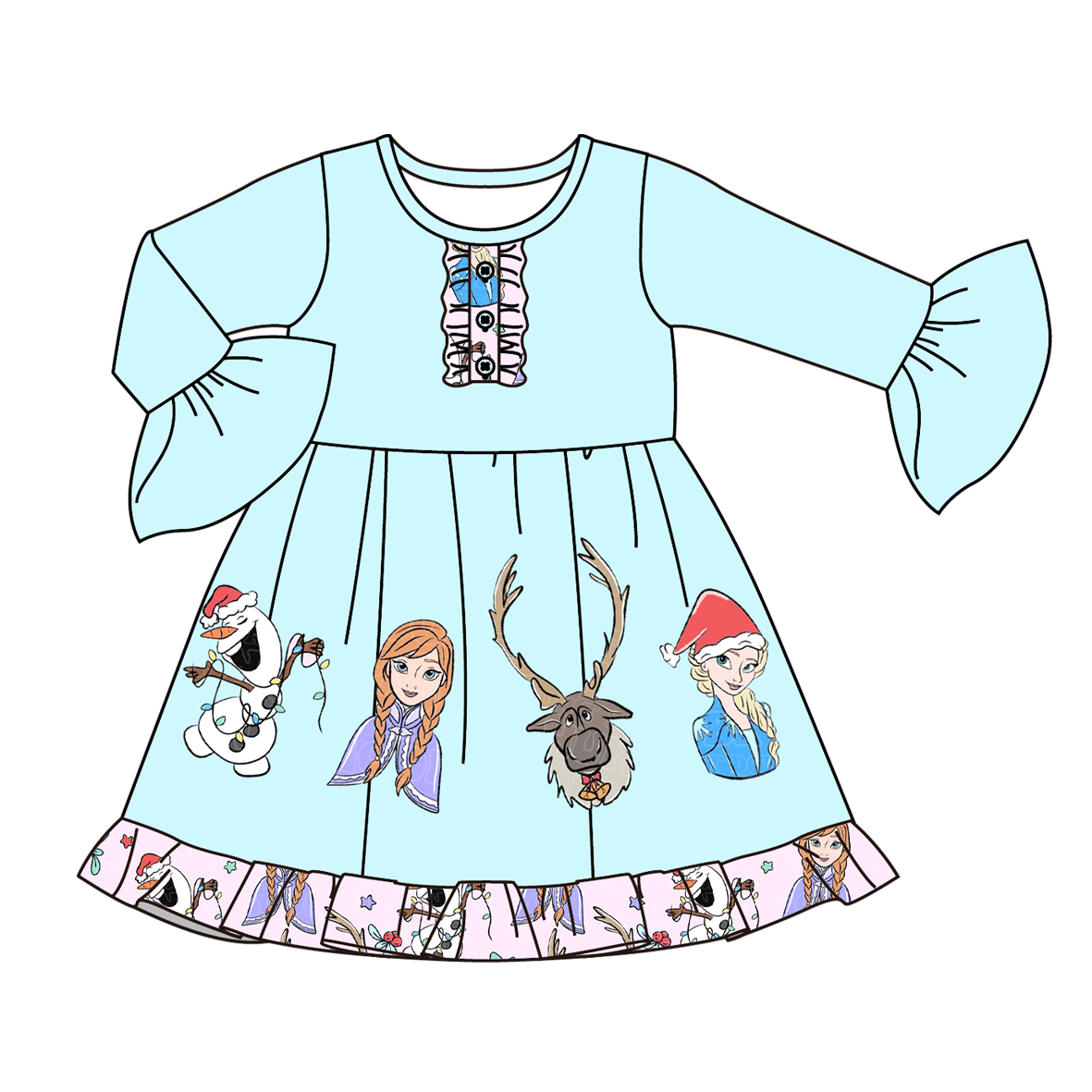 Baby Girl Christmas Cartoon Blue Dress