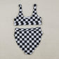 Adult Women Sleeveless Black Checked Tops Shorts Swimsuit Set RTS