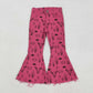 Girls Kids Pink Western Cow Cactus Denim Jeans Bell Pants RTS