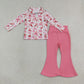 Baby Girls Kids Christmas Santa Bows Zipper Pockets Tops Pink Pants Set Clothes RTS