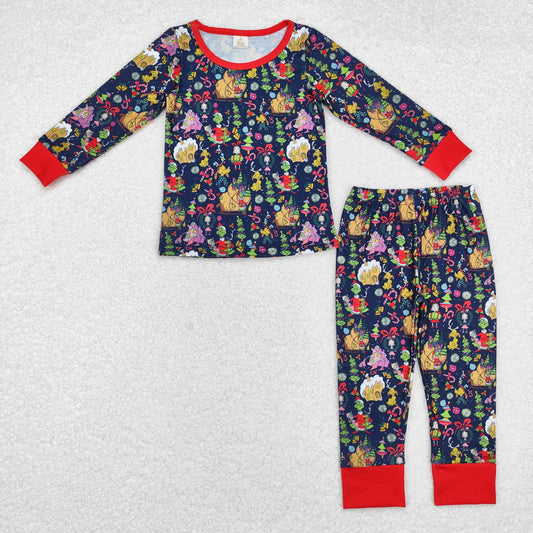 Baby Girl Christmas Green Face Shirt Pants Pajamas Bamboo Set