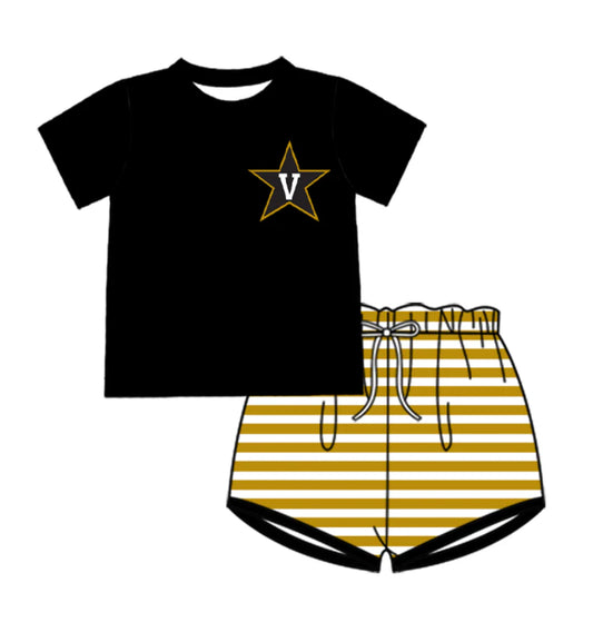 ( Moq 5 ) Baby Boys Short Sleeves Star Shirt Stripes Shorts Team Clothes Set