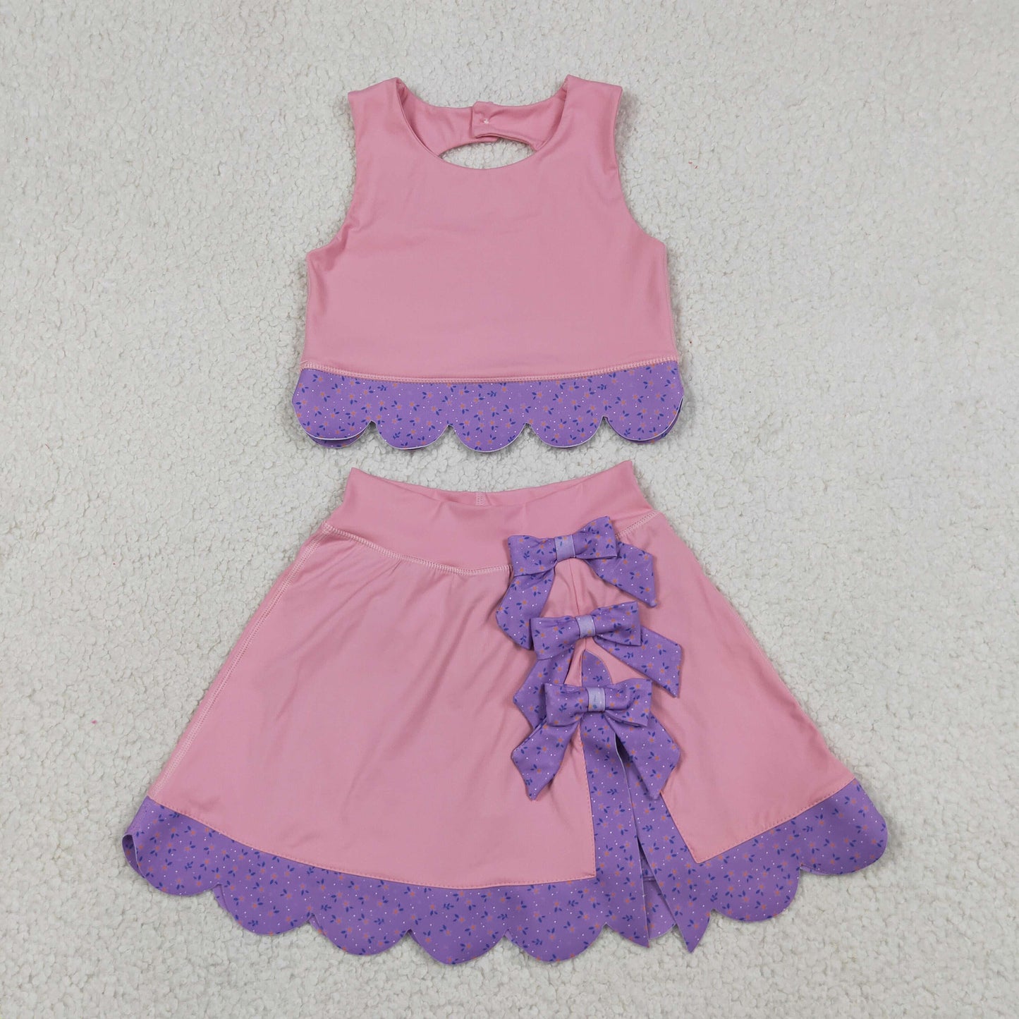 Baby Girls Kids Sleeveless Pink Tops Purple Bows Skirt Shorts Yoga Clothes Set RTS