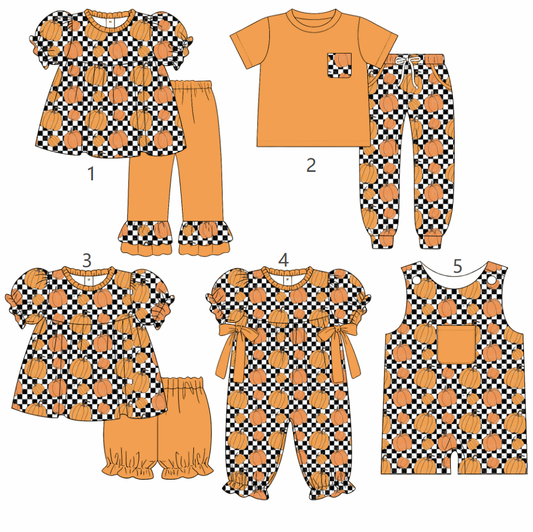 ( Moq 5 Each Style ) Baby Boys Girls Kids Fall Pumpkins Checked Sibling Rompers Sets Clothes