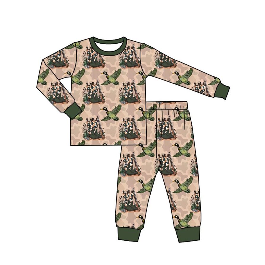 ( Moq 5 ) Preorder Baby Girls Kids Long Sleeves Ducks Boots Shirt Pants Pajamas Set Camo Clothes