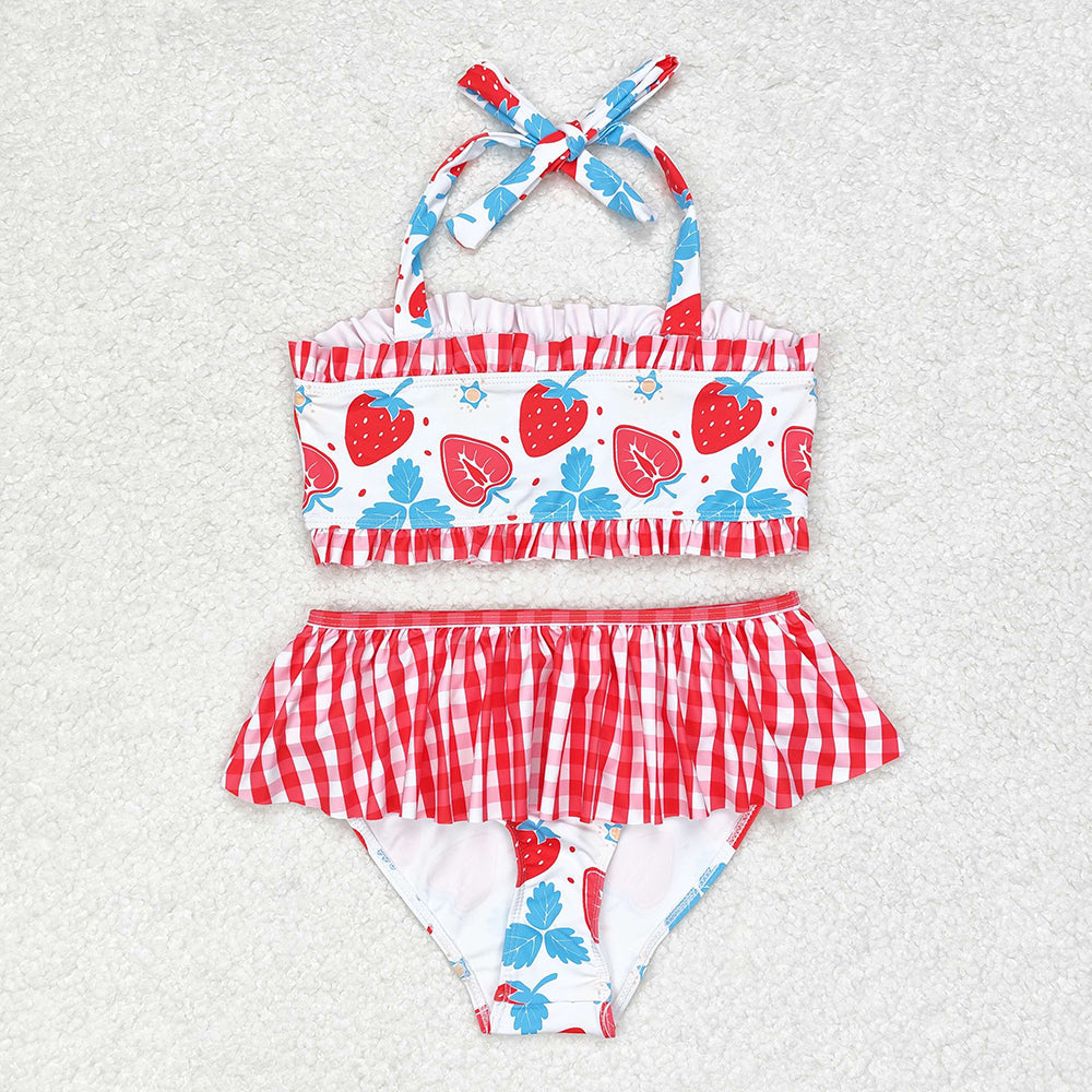 Baby Girl Summer Strawberry Halter Straps Two Pieces Swimsuit