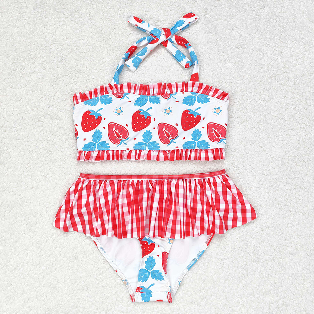 Baby Girl Summer Strawberry Halter Straps Two Pieces Swimsuit