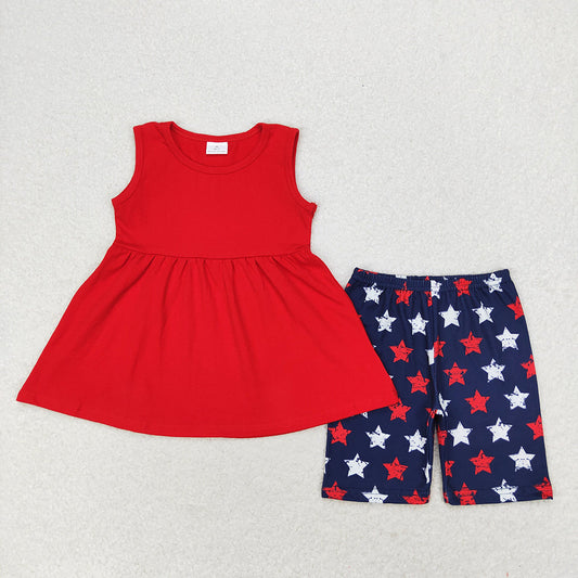 Baby Girl Sleeveless Red Tops Stars Shorts July 4th Set