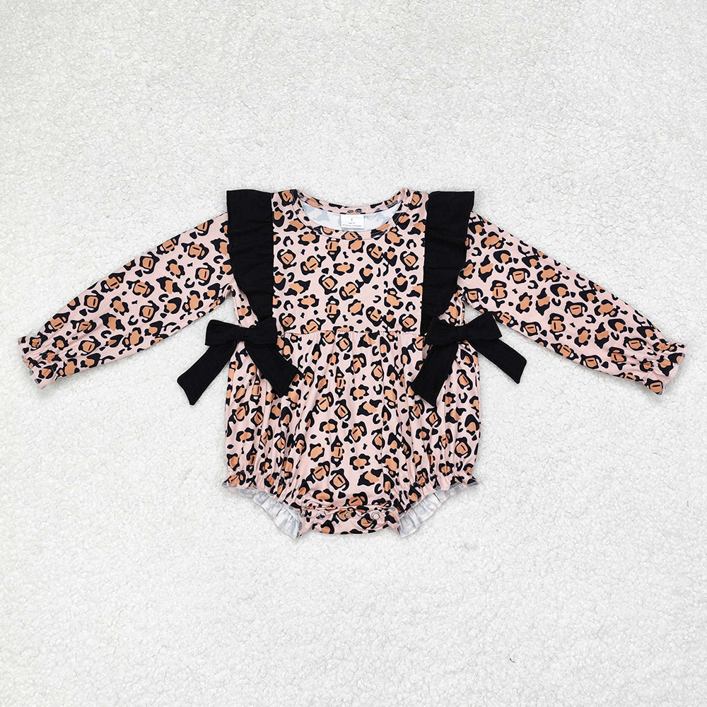 Baby Girl Long Sleeves Leopard Bows Sibling Romper Clothes Set