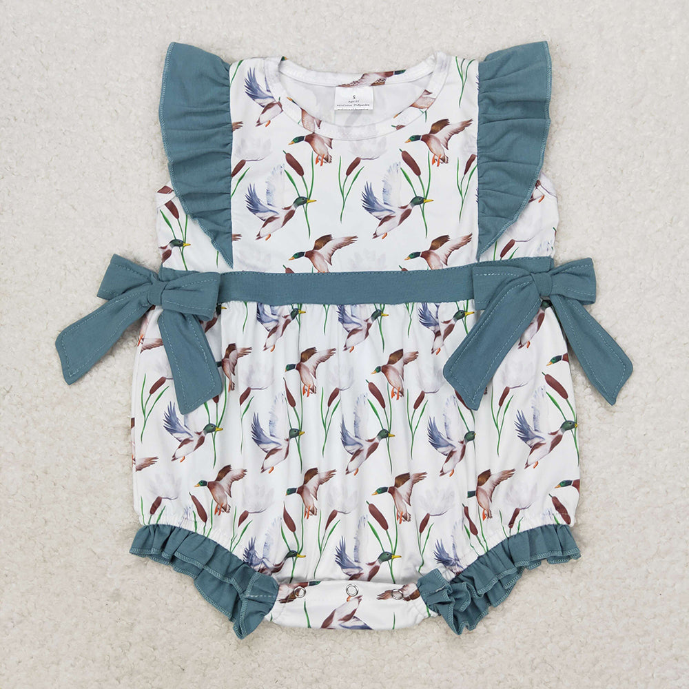 Baby Girl Short Sleeves Ducks Bubble One Piece Romper