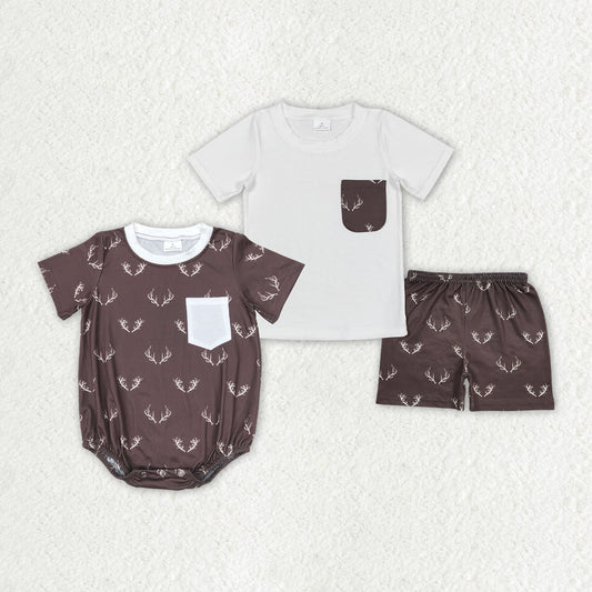 Baby Boy Short Sleeves Sibling Brother Deer Romper Set