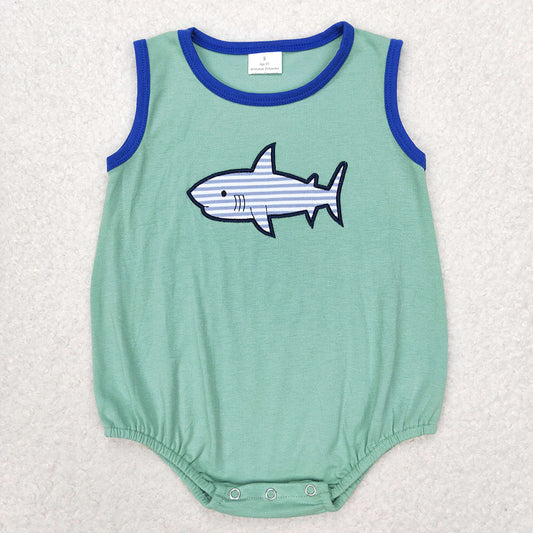 Baby Boy Embroidery Shark Sleeveless One Piece Romper