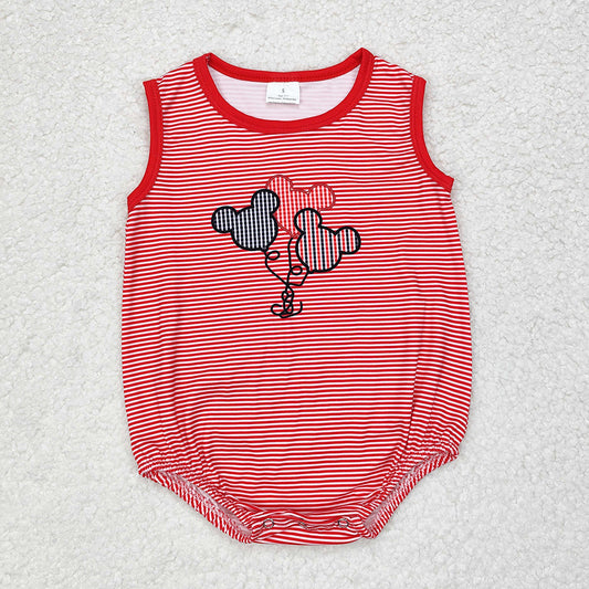 Baby Infant Boy Red Stripes Mouse Balloons Bubble Romper