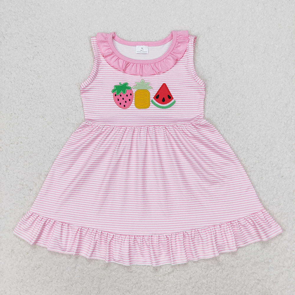 Baby Girl Embroidery Watermelon Strawberry Stripes Summer Dress