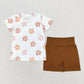 Baby Girl Short Sleeve Flower Shirt Brown Shorts Set