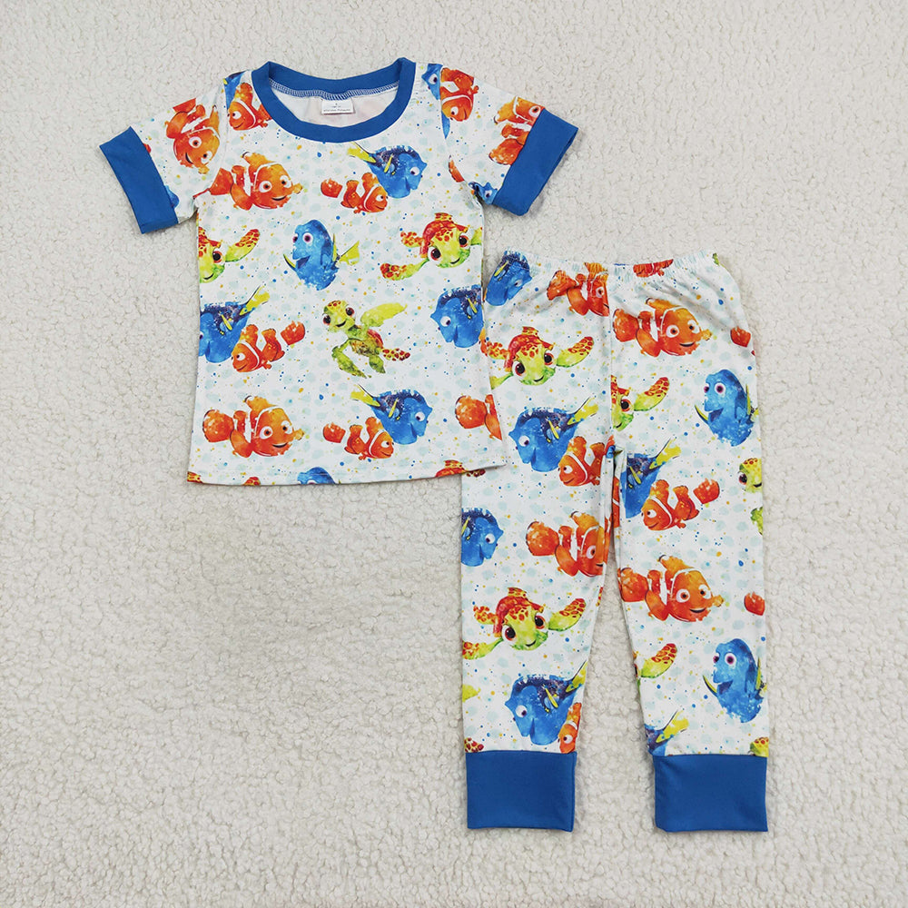 Baby Boy Short Sleeves Fish Turtle Shirt Pants Pajamas Set