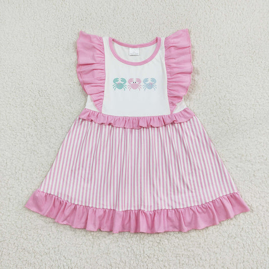 Baby Girl Short Sleeves Crabs Pink Stripes Dress
