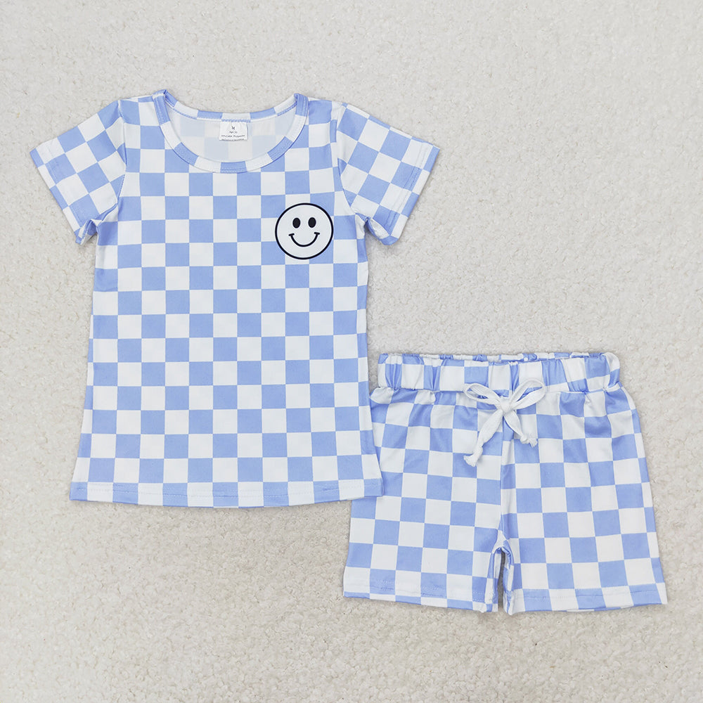 Baby Boy Short Sleeves Smile Shirt Blue Checkered Shorts Set