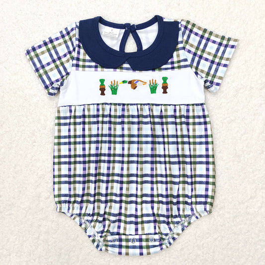 Baby Boy Embroidery Duck Plaid Summer One Piece Romper